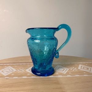 Small crackle glass vase pitcher creamer vintage blue